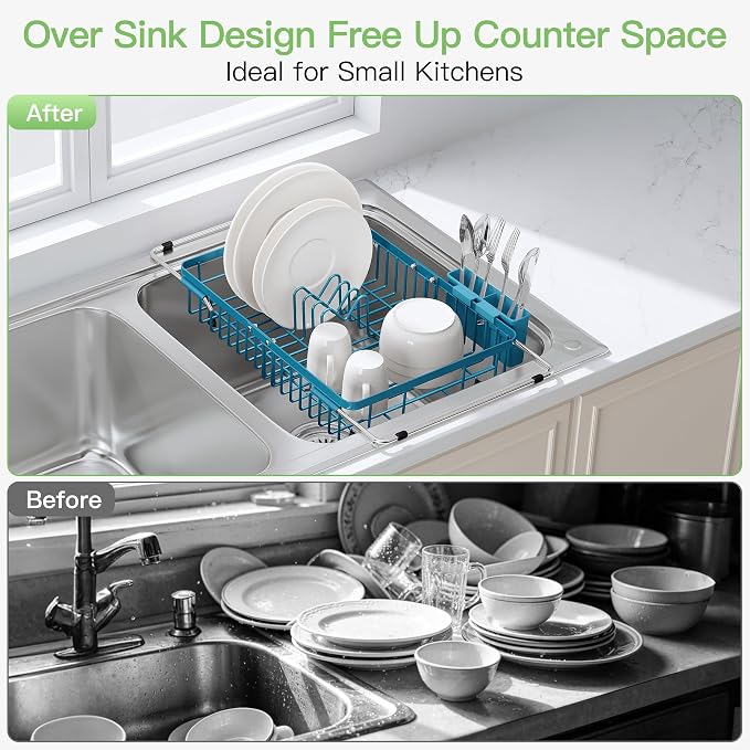 JASIWAY Blue Dish Drying Rack Over the Sink - Image 2