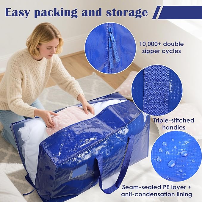 12 Pack Moving Bags with Full-Open Side Zipper, Extra Large 93L Heavy Duty - Image 3