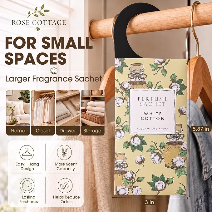 Large 12 Packs White Cotton Hanging Scented Sachets Long-Lasting Closet - Image 2