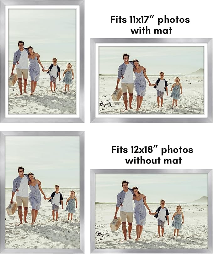 Americanflat 12x18 Poster Frame with Polished Plexiglass - Set of 5 - Use as 11x17 Frame with Mat or Display 12x18 Photo Without Mat - Galleria Collection - Picture Frames for Wall Display - Silver