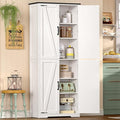 TEENFON Tall Pantry Cabinet, Kitchen Cabinet with 4 Shelves, Adjustable Shelves, Pantry Cabinets with 4 Barn Doors, Tall Kitchen Cabinets for Dining Room, Living Room, White