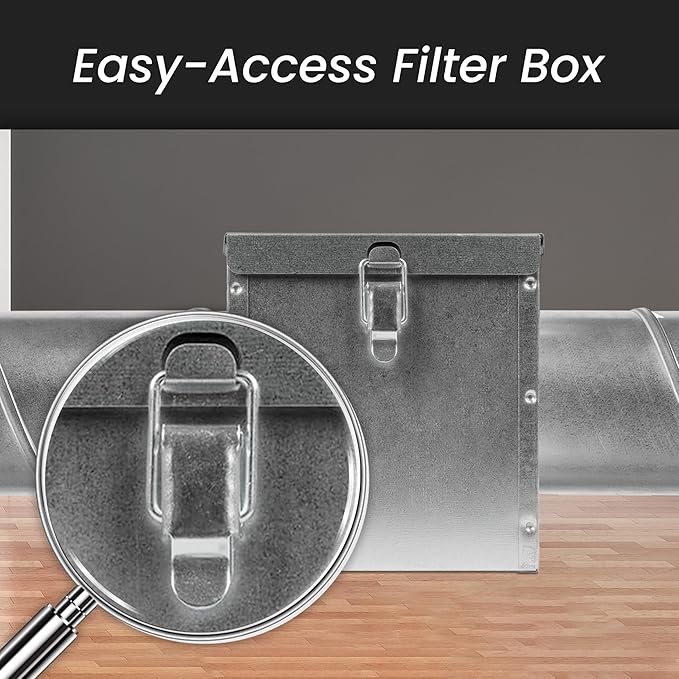 Repa Market 6" Duct Air Filter Box – Galvanized Steel Inline Dryer Filter Housing for Round Duct - EPDM Rubber Gaskets – Easily Serviceable Lint Trap – Intake Ventilation, Home Improvement