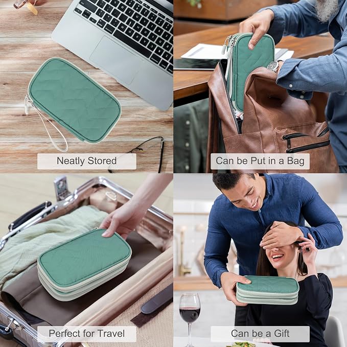 FYY Electronic Organizer, Travel Tech Pouch, Cable Organizer Green Quilted | - Image 7