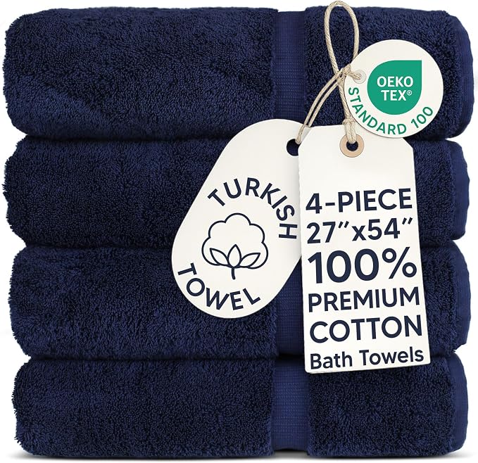Chakir Turkish Linens 100% Cotton 4-Pack Bath Towels 27x54, Oeko-Tex Certified by ChakirTurkishLinens