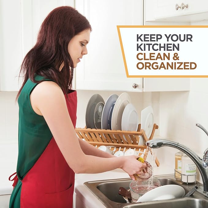 Bambüsi Collapsible Dish Drying Rack, Foldable Kitchen Counter Dish Drainer | - Image 3