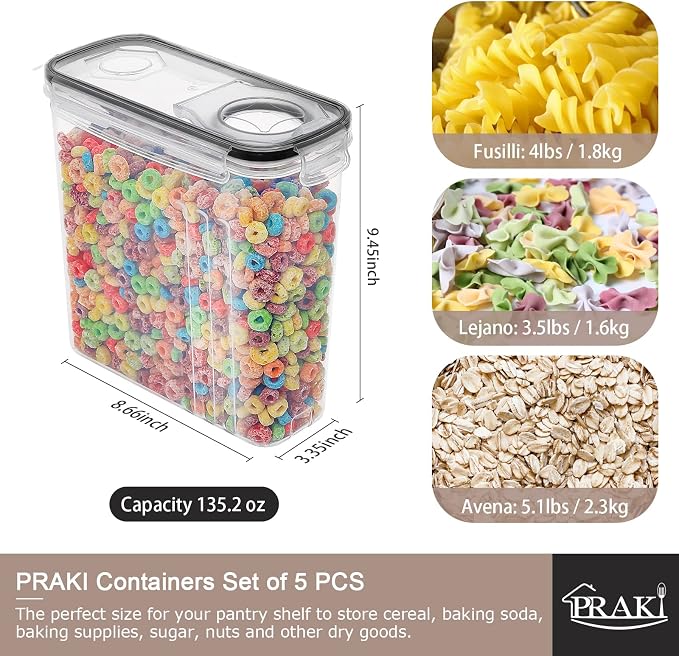 5PCS Large Cereal Containers Storage, Food Storage Containers | Plastic Dry - Image 2