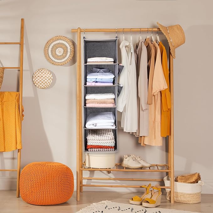 BOOMIBOO Hanging Closet Organize and Shelves, 5-Hanging Shelf（Browm） | - Image 2