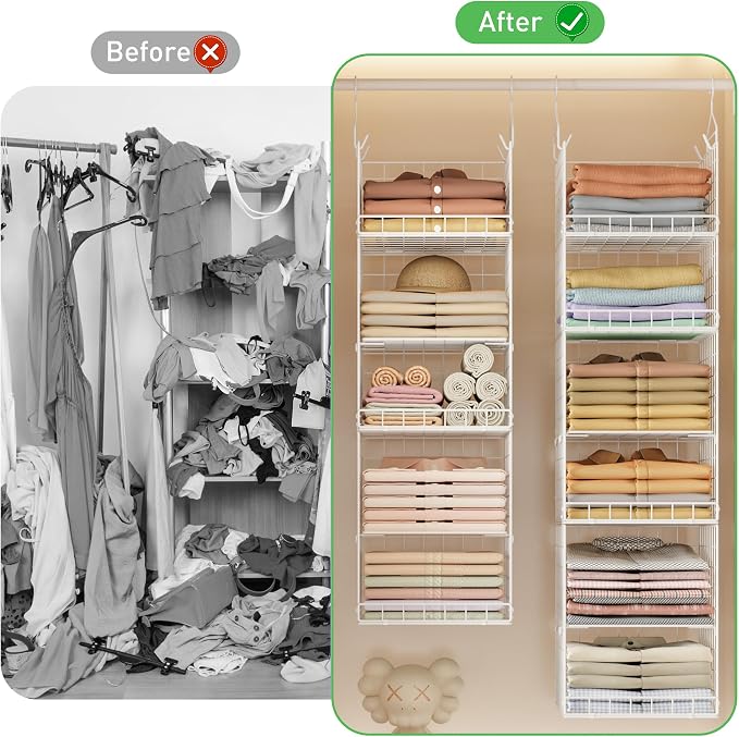 6 Tier Hanging Closet Organizers and Storage, 4 Hooks 2 Adjustable Dividers | - Image 8