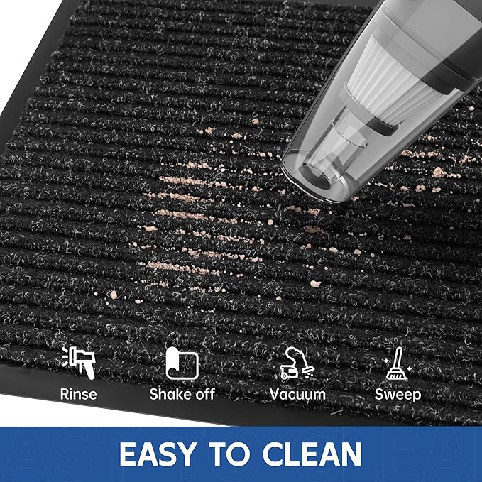 Front Door Mat, 4' x 3' Heavy Duty Indoor Outdoor Door Mat Entrance, Commercial Welcome Mats, Stain and Fade Resistant, Durable Rubber Backing, Low Profile Entry Mat for Patio, Black Stripe