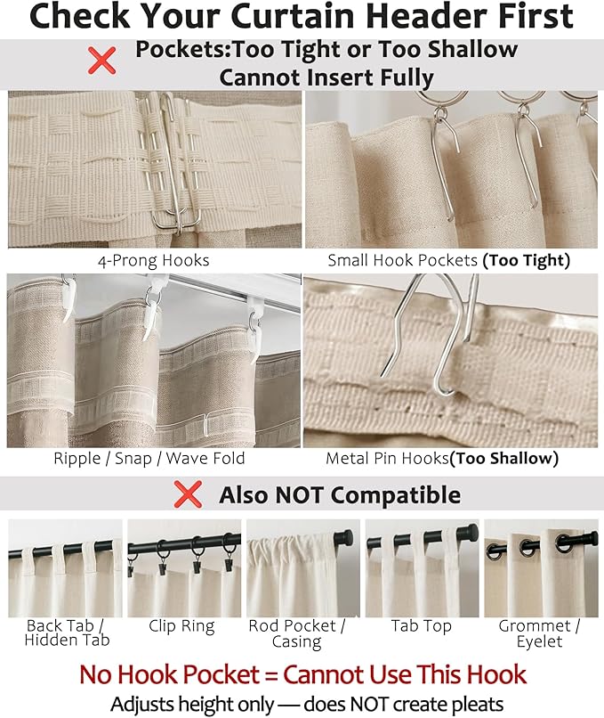Adjustable Pinch Pleat Curtain Hooks, Only - Image 3