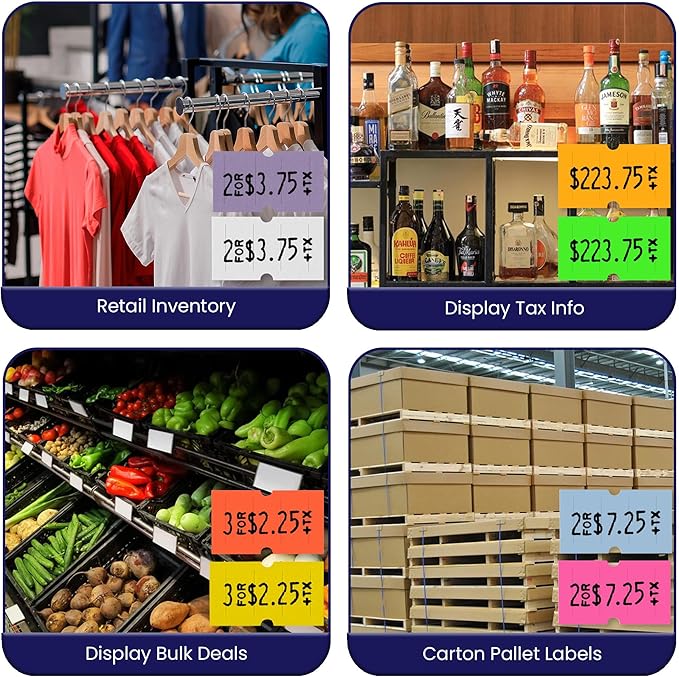 Perco 1 Line Multicolored Sleeve—8 Rolls, 1 Sleeve, 8,000 Labels for Perco Lite, X, Plus & Pro Guns—Includes White, Yellow, Blue, Lavender & Fluorescent Colors (Red, Green, Pink, Orange)—Made in USA