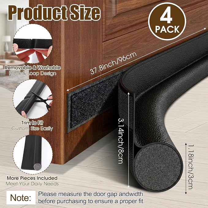 4 Pack Door Draft Stopper 36.6" One-Side Adjustable Under Door Blocker Sweep - Image 2