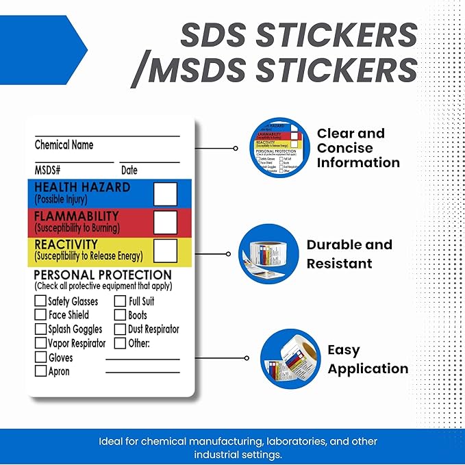 SDS Stickers 500 Stickers - 2 Rolls of 250, 1.5" x 2.5", Right To Know- Chemical Identifying and Marking Sticker Decals