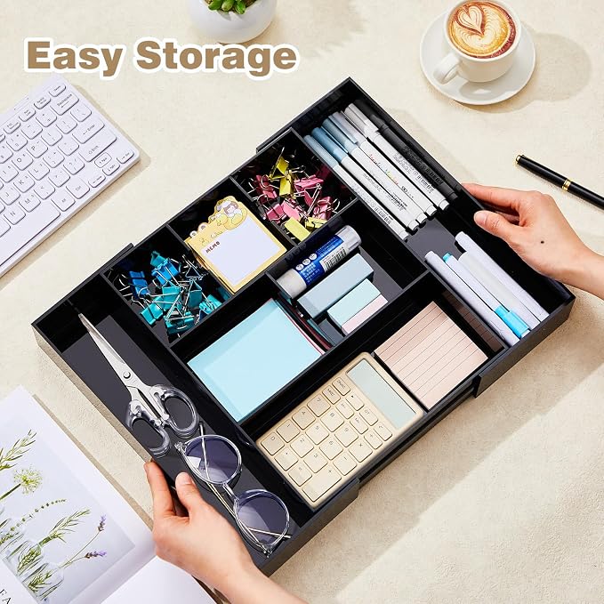 Briwooody Black Acrylic Drawer Organizer Expandable, 8 Compartments, Large | - Image 5