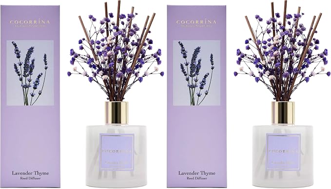 Premium Reed Diffuser Set with Preserved Baby's Breath & Cotton Stick Lavender by COCORR%C3%8DNA