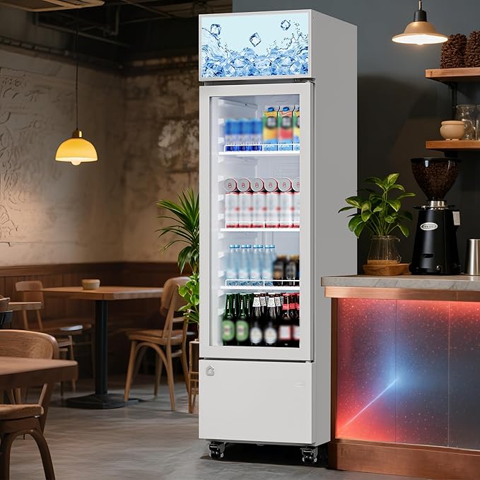 6.1 Cu.Ft. Commercial Glass Door Beverage Cooler, Frost-Free Display Fridge, 360° Cooling, Adjustable Shelves, Energy-Saving Upright Drink Refrigerator with Wheels