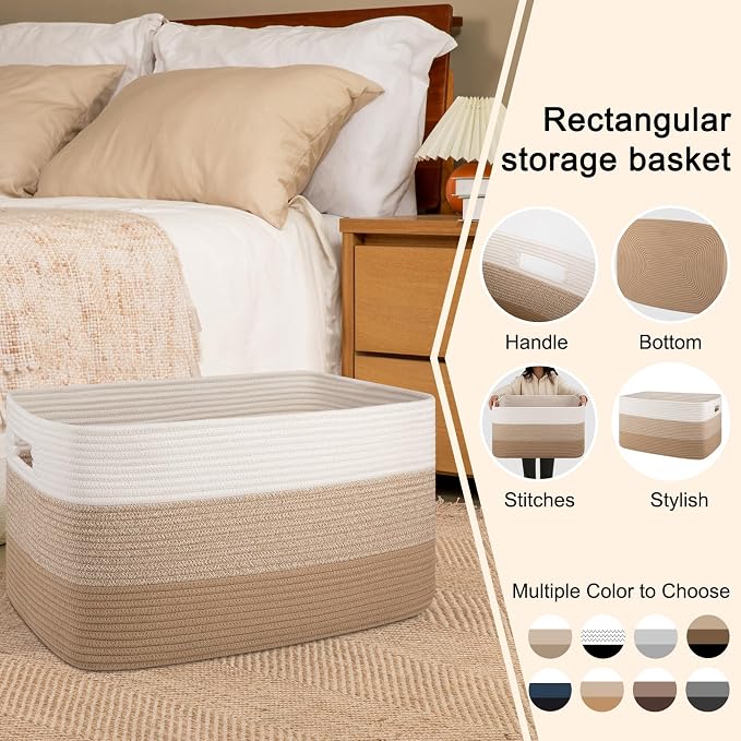 OIAHOMY Blanket Basket Laundry Basket Dog Toy Basket 75L Light Yellow - Image 5