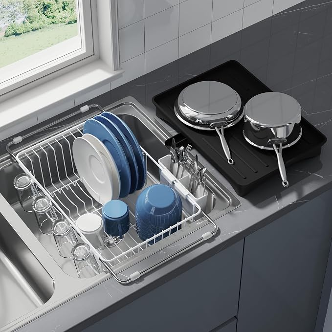 JASIWAY White Dish Drying Rack in Sink by JASIWAY