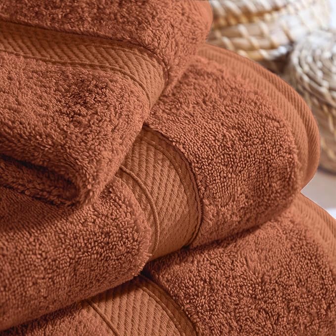 SUPERIOR Egyptian Cotton Ultra Plush & Absorbent, 3 Piece Set, Rust | Quick Dry - Image 7