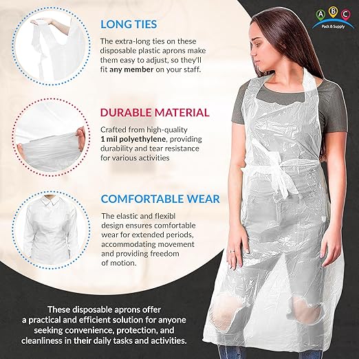 ABC PACK & SUPPLY White Plastic Disposable Aprons Adults for Painting, 28 x 46 Inches. Pack of 1000 Disposable Plastic Aprons, 1 Mil. Unisex Waterproof Polyethylene Painting Apron for Food Industry