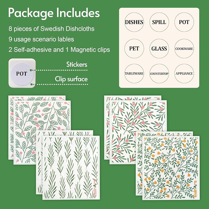 Eulnars Swedish Dishcloths for Kitchen, 8 Pack Green Reusable Paper Towels - Image 6