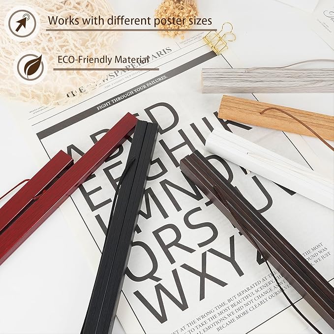 2 Pack Magnetic Poster Hanger Frame, 9x24 9x12 9x11 Light Wood Wooden Magnet Canvas Artwork Print Dowel Poster Hangers Frames Hanging Kit (Teak Wood, 9", 2 Packs)