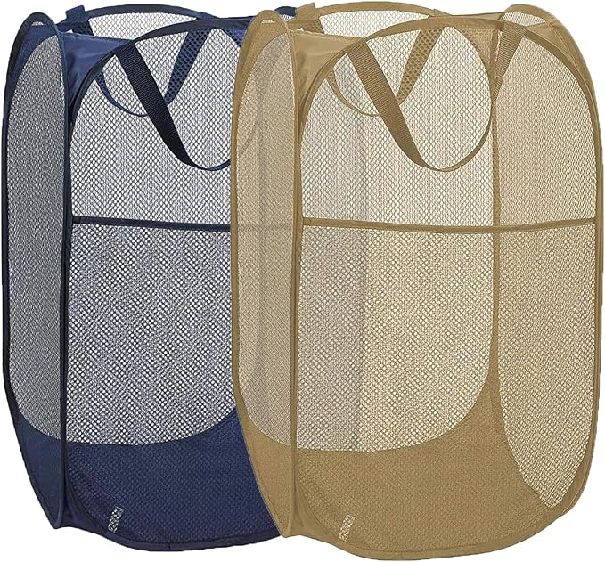 2 Pack Collapsible Pop Up Laundry Basket, Large Capacity Mesh Hamper by Aplter