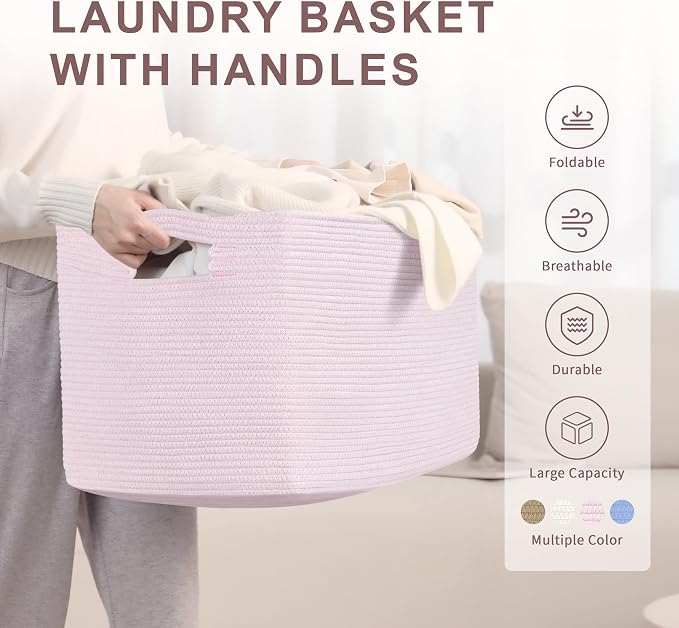 86L Large Woven Laundry Basket Hamper - Image 2