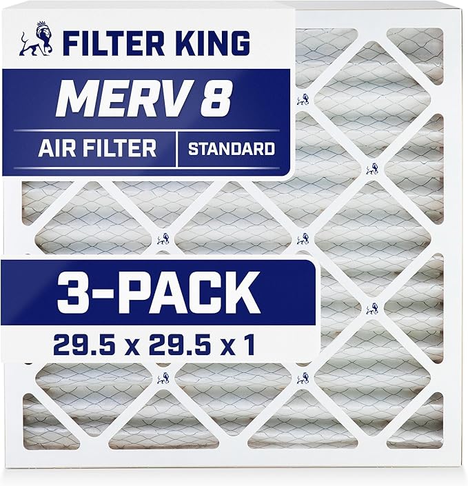 Filter King 29.5x29.5x1 Air Filter | 3-PACK | MERV 8 HVAC Pleated A/C Furnace Filters | MADE IN USA | Actual Size: 29.5 x 29.5 x .75"