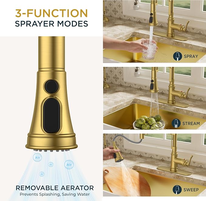 FORIOUS Gold Kitchen Faucet - Image 5
