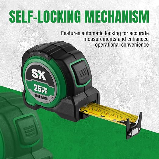 SK 25FT Tape Measure with Magnetic Hook and Self-Locking Mechanism - Image 4