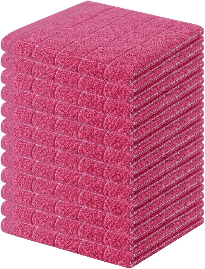Homaxy 100% Cotton Terry Kitchen Towels, 12 Pack, Rose Red by Homaxy