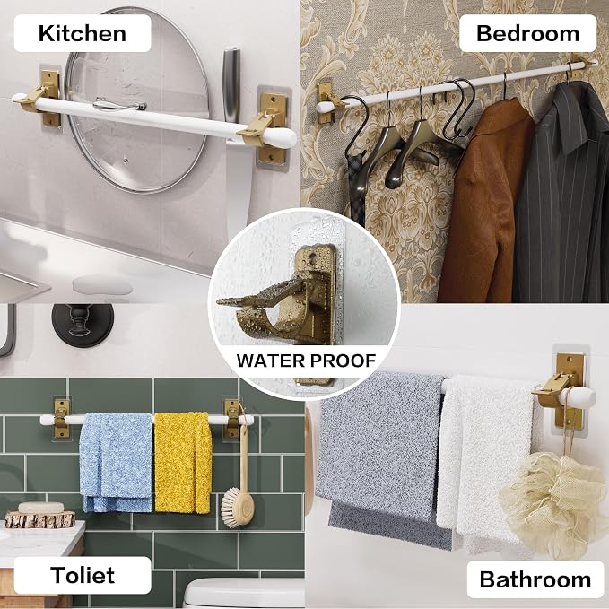 Antimbee 12 PCS No Drill Needed Curtain Rod Holders Brackets, Self Adhesive Rod - Image 5
