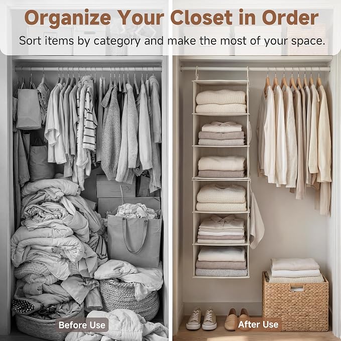 StorageWorks 6-Shelf Closet Organizers, Two 3-Shelf Separable Hanging Shelves - Image 5