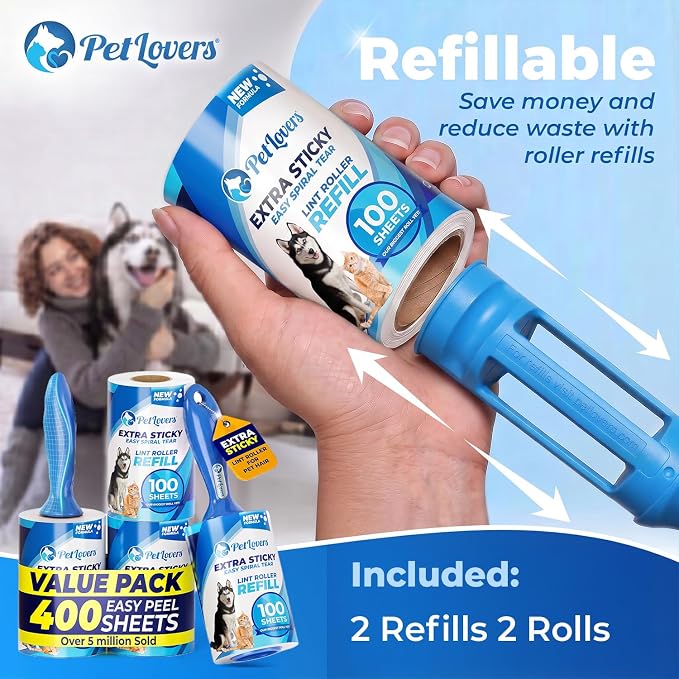 PetLovers Extra Sticky Lint Roller Ultimate Value Set 400 Sheets - Image 6