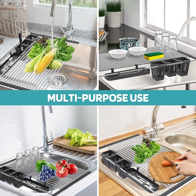 BBXTYLY Extra Large Black Expandable Roll Up Dish Drying Rack Up to 22.8''with - Image 7