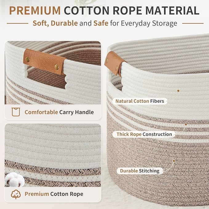 Laundry Hamper with Handles, 72L Rope Laundry Basket, Light Brown - Image 3