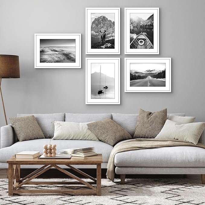 Americanflat 16x22 Picture Frame with Polished Plexiglass - Set of 5 - Use as 12x18 Frame with Mat or Display 16x22 Photo Without Mat - Galleria Collection - Picture Frames for Wall Display - White