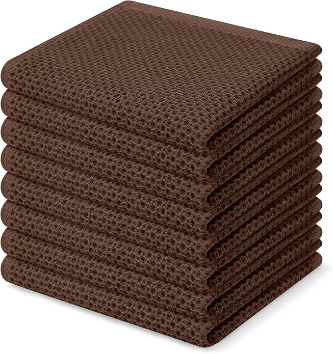 Homaxy 100% Cotton Waffle Weave Kitchen Dish Cloths 8-Pack, Coffee | 12 x 12 by Homaxy