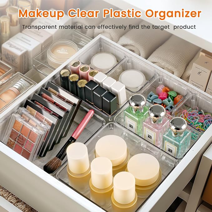 Drawer Organizer, 18 Pack Large Clear Plastic Kitchen Drawer Organizers Set - Image 6