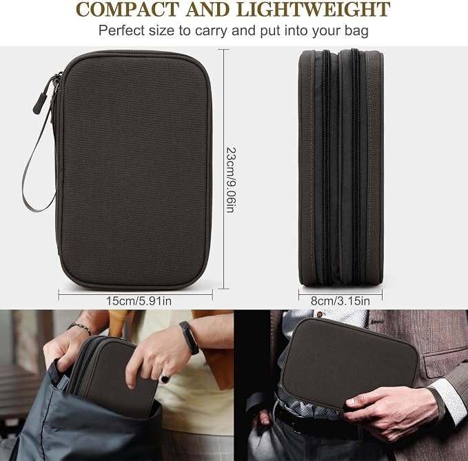 FYY Electronic Organizer, Travel Tech Pouch Bag, Coffee | Wrist Strap, - Image 2