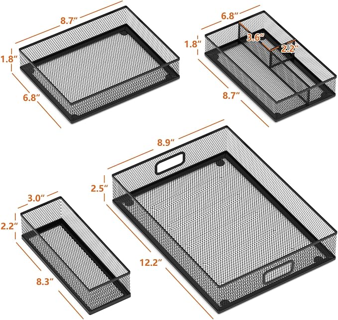 5 Pack Desk Drawer Organizers, Metal Mesh Office Desk Drawer Organizer Tray - Image 2
