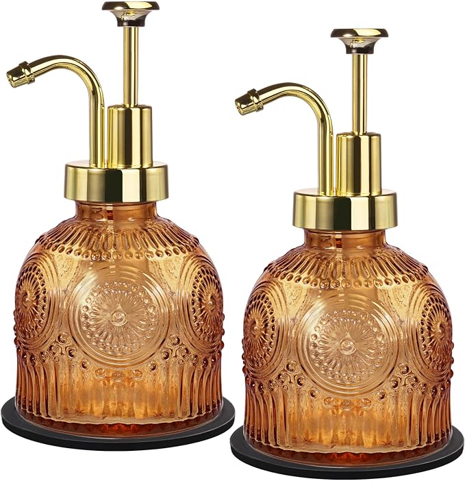 Amolliar 8 Oz Glass Vintage Soap Dispenser Plastic Gold Pump, by Amolliar