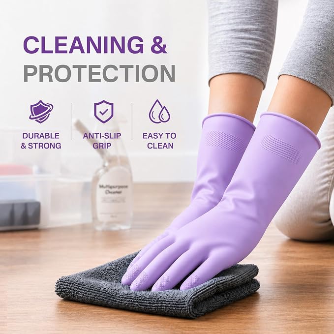 Cleaning Rubber Gloves, Waterproof Non-Slip Long Cuff Dishwashing Household - Image 2