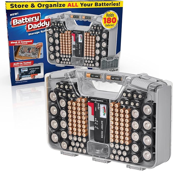 Battery Daddy Storage & Organizer Case w/Tester, Stores & Protects Up to 180 by Ontel