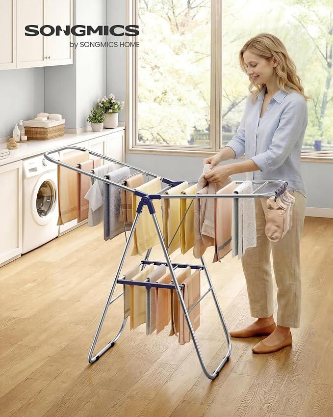 SONGMICS Clothes Drying Rack, Foldable Laundry Drying Rack, Metal Clothes Airer - Image 2