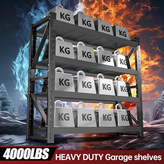48" W Storage Shelves Heavy Duty, 4000LBS Metal Garage Shelving Units, 4 Tier Adjustable Shelf, Garage Storage Shelves Rack, Industrial Shelving for Warehouse, Basement,48" W x 20" D x 79" H