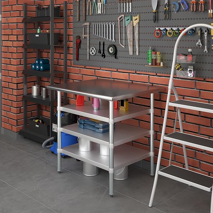 30 in. x 36 in. Stainless Steel Work Table with Three Bottom Shelves | NSF Kitchen Prep Table | Utitly Metal Table