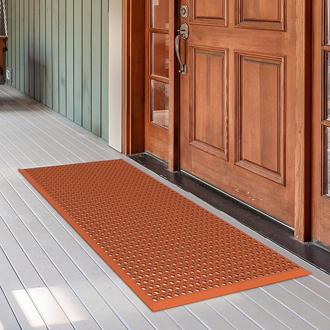 ROVSUN Rubber Floor Mat with Holes, Anti-Fatigue/Non-Slip Drainage Mat, for Industrial Kitchen Restaurant Bar Bathroom Utility Garage Pool Entry Door Mat, Indoor (36'' x 60'' Red 1Pcs)