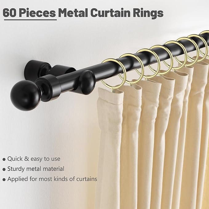 60Pcs 32mm Internal Diameter Curtain Rings and Curtain Drapery Pin Hooks | Gold - Image 5